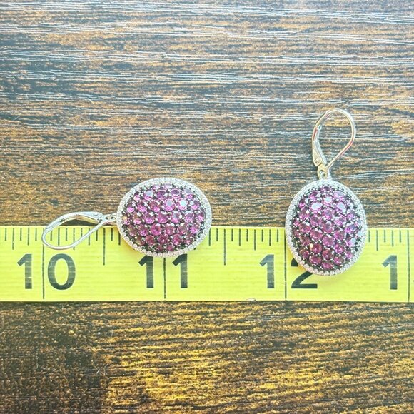 Violet Purple CZ Gemstone Dangle Earrings VTG Sterling Silver 925 Oval 1.5" L - Picture 8 of 8